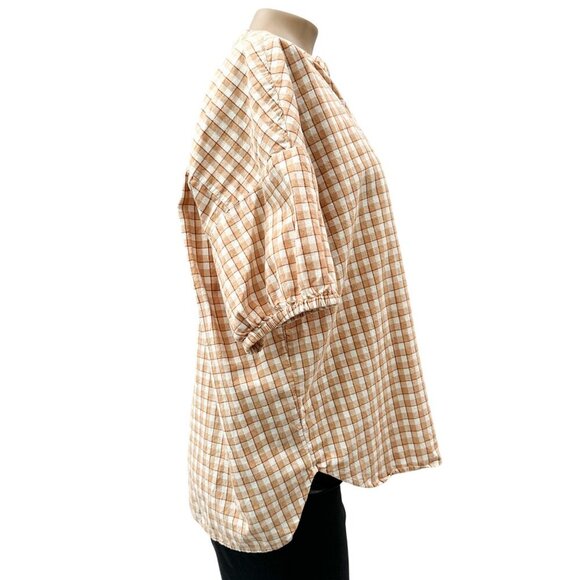 Madewell Crinkle Cotton Bubble-Sleeve Popover Check Fauna Flowy Shirt Women XL - Picture 6 of 15